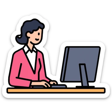 Female bank teller in uniform helping a customer sticker