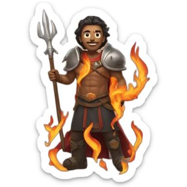 Man standing with a trident surrounded by fire add fire to the background  sticker