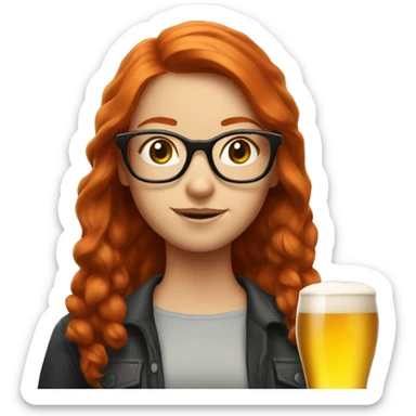 Redhead girl with glasses and a beer sticker