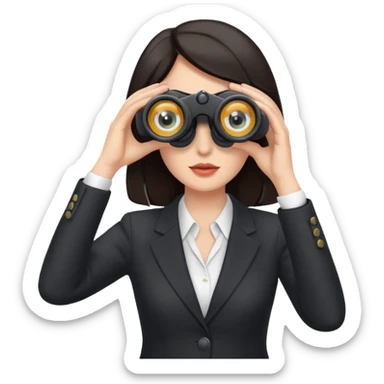 a white woman with dark hair in a business attire looking into binoculars sticker