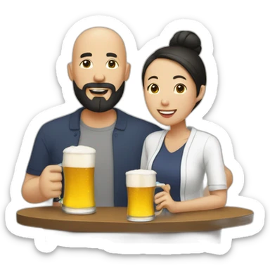 Bald bearded man drinking beer with his Asian fiance sticker