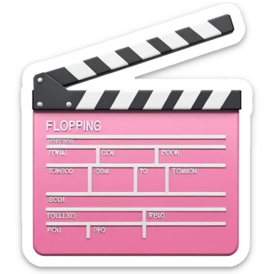  pink  pink clapperboard used in filmmaking, cute and stylish design with white details, open position, soft reflections, realistic or kawaii style, isolated on transparent background sticker
