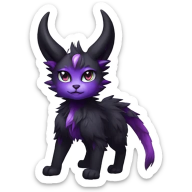 Anthro-Edgy-Black-Purple-Contrast-Colors-Fantasy-Fur-Sona-Chibi-Shiny-Fakémon-Hybrid with horns full body sticker