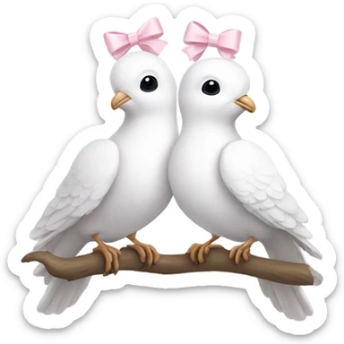 Two White doves with light pink bows around their necks sticker