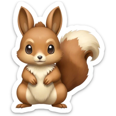 Cute cool animal hybrid Fakemon full body, brown, beige, squirrel-eevee-bunny sticker
