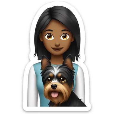 black hair girl with a yorkshire terrier in front of her sticker