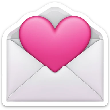a white envelope featuring a bright pink heart in the center, on a solid light background sticker