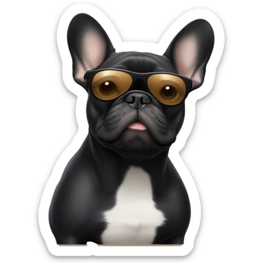 French bulldog with black body and ears and tan paws and belly with abiator sunglasses sticker