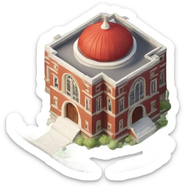 isometric single floor round red brick religious building sticker