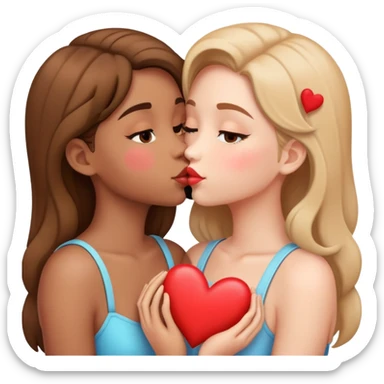 girl kissing another girl with hearts around it sticker
