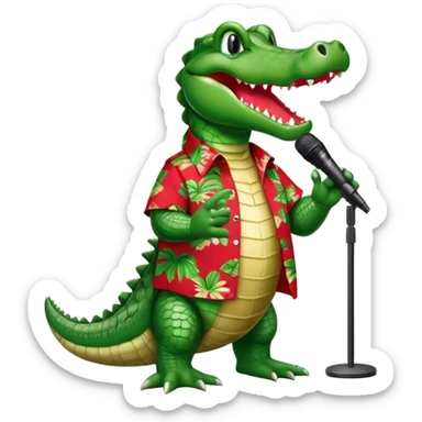 Alligator wearing a red Hawaiian shirt with a microphone in its hand  sticker