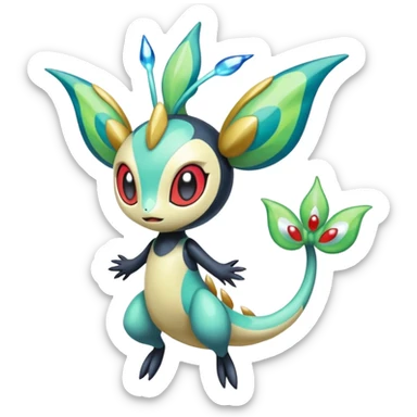 Splash-patterned emotional sparky sparky boom boom painful Meloetta-Guilmom-Salandit-Celebi-Pokémon-Fakémon-fusion-hybrid-creature sticker