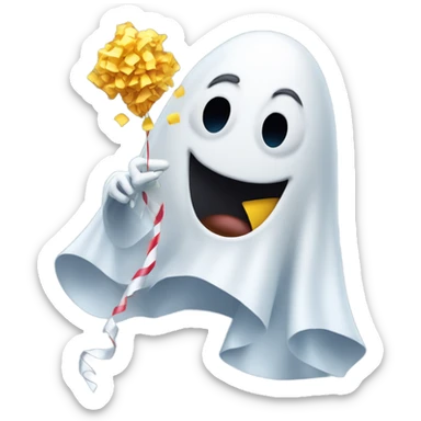 ghost emoji looking super happy with a party popper sticker