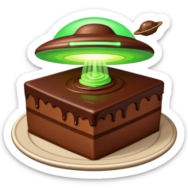 piece of cake in a green light being stolen by flying above it ufo  sticker