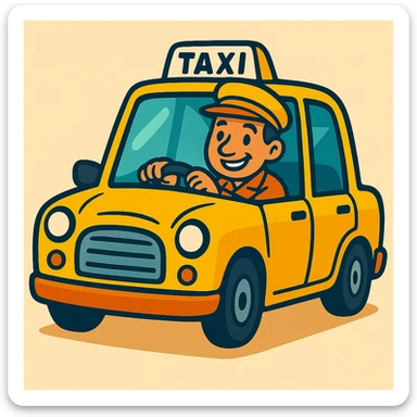 Cabbie in yellow taxi with a happy expression, vibrant cartoon style. sticker