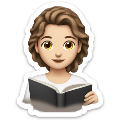 white girl with brown eyes and brown hair reading  sticker