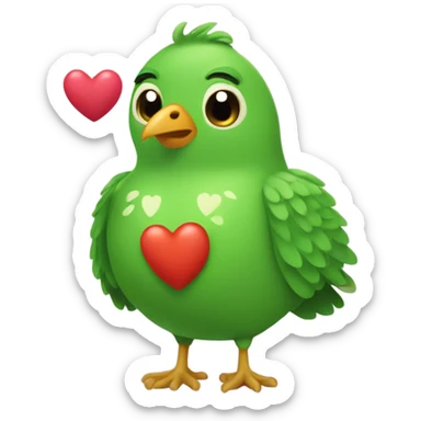 Duolingo bird super fat green holding heart sticker