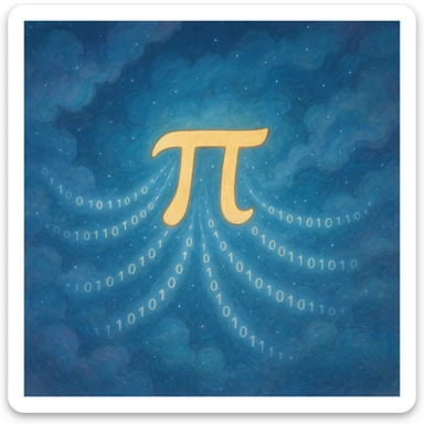  combine the π (pi) math symbol, binary code, and digital mist emerging from it. sticker