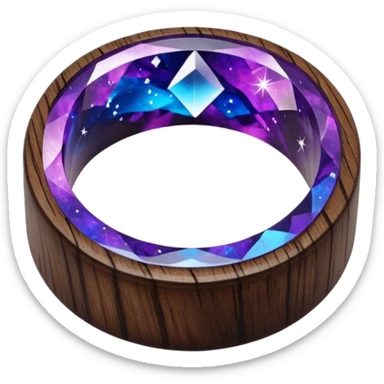 dark wood ring with epoxy resin in purple nd blue space colors and milki way crystal sticker