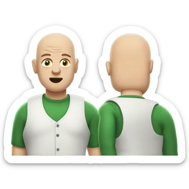 Fat bald guy with green smoke out of mouth bad breath wearing a sweater vest sticker