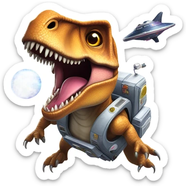 Trex flying a tweaks into space sticker