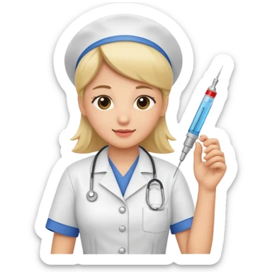 nurse holding vaccination needle sticker