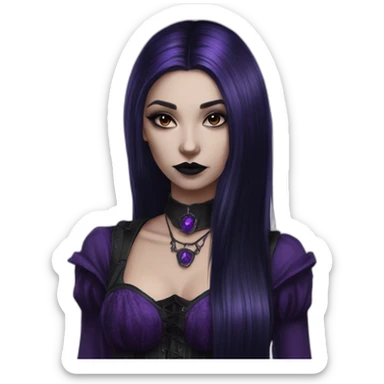 Raven Queen gothic girl long dark black and purple hair sticker