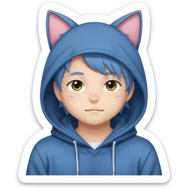 Gorgeous anime style shojo guy with cat ears and blushing face and hoodie aesthetic trending style outside sticker