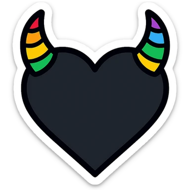 minimalist devil heart icon, black heart with rainbow horns, pride theme sticker