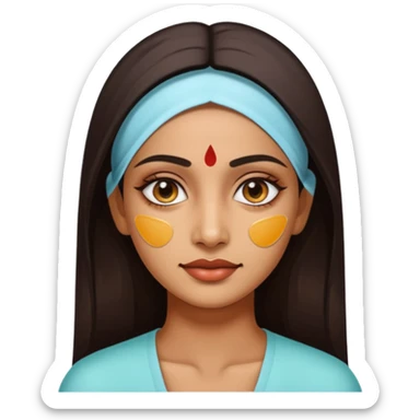make an emoticon of a woman that has gel-like under eye patches of skincare of transparent color and make the woman slightly indian with only skintone and hair and no other such element and make the patches slightly bigger sticker