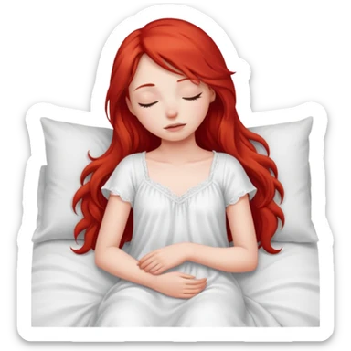 Red long hair girl sleeping in bed alone sticker