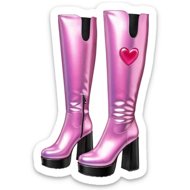 glittery pink platform knee high gogo boots with heart on side sticker