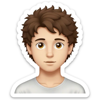 Brunette fluffy hair, Hazel eyes, teenage boy, kinda wide nose sticker