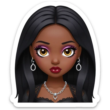 gothic pretty bratz baddie, dark skin, black hair sticker