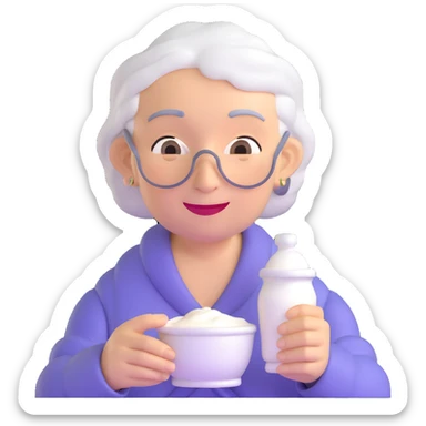 grandmother offering yogurt sticker