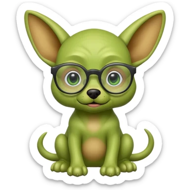 green alien dog with folded ears, wearing glassess sticker