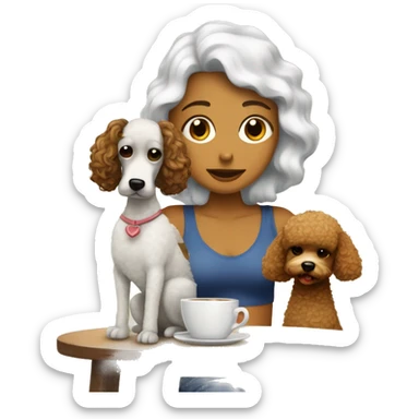 Chica con cabello café durmiendo con una french poodle sticker