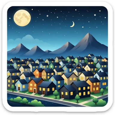 Night City with houses which look like this "🏠 🏡 🏘️" and the moon is "🌚" sticker