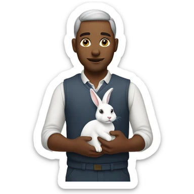 A man with a rabbit in his hands sticker