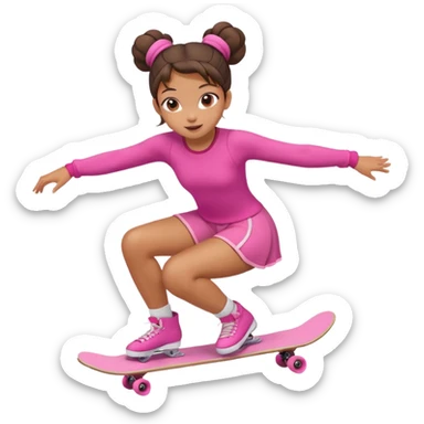 Cute skater girl with two buns and pink outfit, gliding with playful energy. sticker