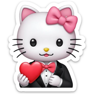 hello kitty holding red heart with red bow tie  sticker