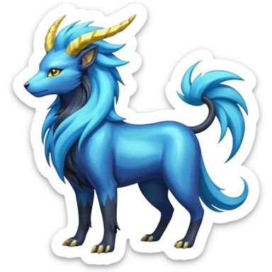 Shiny colorful iridescent long-horned legendary majestic Suicune-Electrike-Manectric-Luxray-Fakémon-fusion-animal-creature, full body  sticker