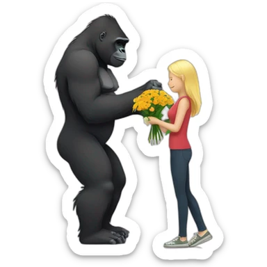 Gorilla giving flowers to a blonde girl sticker