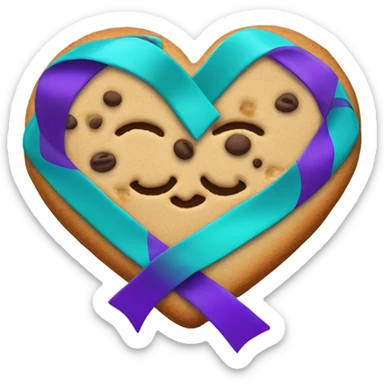 Cookie heart with purple teal awareness ribbon loop sticker