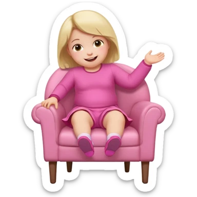 Little Girl falling off of a chair while standing up on it she is fat but not too fat and is wearing pink clothes sticker