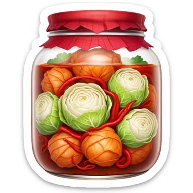 chopped up Kimchi Cinematic Realistic Kimchi Dish Emoji, depicted as spicy, fermented cabbage with vibrant red hues neatly served in a traditional jar, rendered with dynamic textures and bold, appetizing lighting. sticker