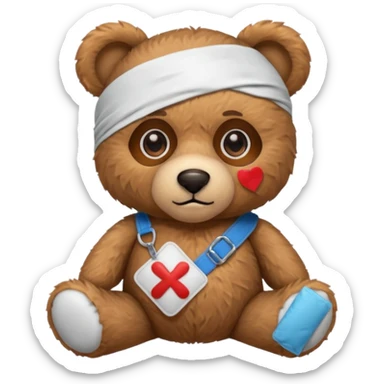 teddy bear with bandaid and eye patch sticker