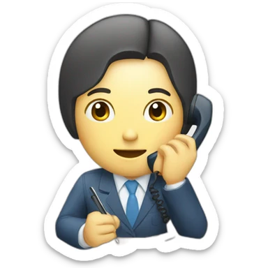 A Japanese office worker answering a phone call and taking notes sticker