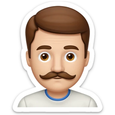 white man with parted brown hair and a thick mustache in the stock ios emoji style sticker