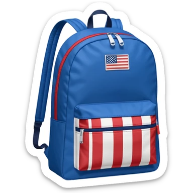 simple blue backpack, at the bottom pocket there is a  one tommyjeans logo featuring a Tommy Jeans-inspired logo. The logo looks like a vertically-striped American flag in red, white. The flag stripes are vertical, not horizontal. Flat

 sticker